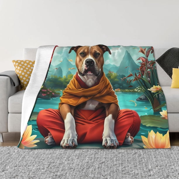 Balery Meditating French Bulldog Manta de Franela con Dibujo, Lujo Ultra Suave y Cálido, Antipelusa y Resistente a las Arrugas para Cama, Sofá, Camping -80"x60"