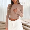 thumbnail image 2 of Top ajustado de mujer Color sólido Slim Fit Top de manga larga Traje diario expuesto al ombligo Hugtrwg Para estrenar, 2 of 6