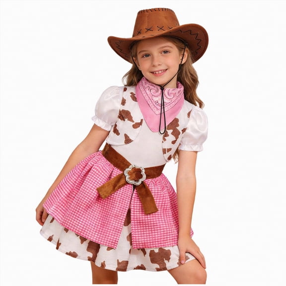 HCNTES Kids Western Cowgirl Costume Cowgirl Suit for Girls Dress Up Party Halloween Play Party For Kids 3 10 Years