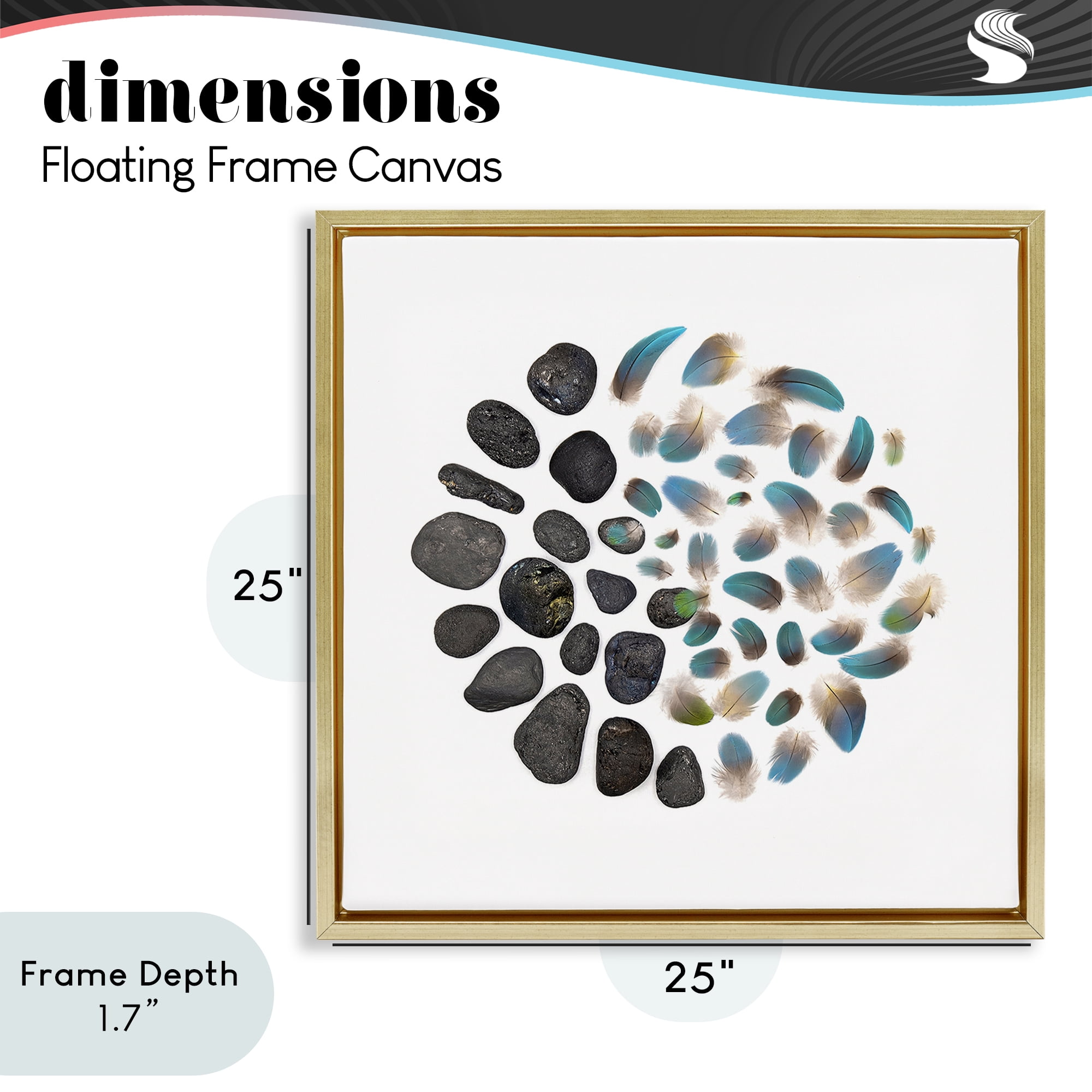 Stupell Industries Feathers & Rocks Collection Gold Framed Floater Canvas Wall Art, design by Beth Adoette
