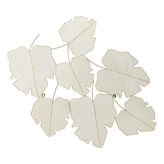 49 Inch Decorative Wall Art, Attached Leaves Design, Iron, White and Gold