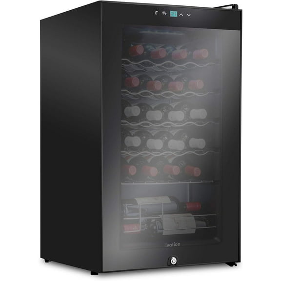 Ivation 24 Bottle Compressor Wine Refrigerator, Freestanding Wine Cooler with Lock, Black