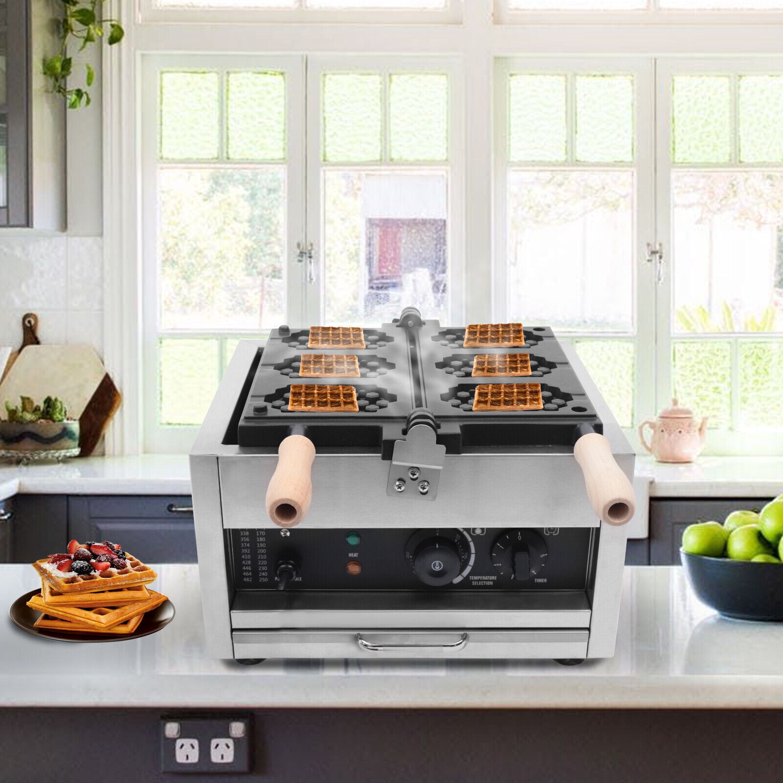 Honeycomb Shape Waffle Maker, Holding 3 Waffles Countertop Waffle Maker Baker, 1400W 14.96*16.54*16.54in Electric Waffle Maker Machine for Commercial Household