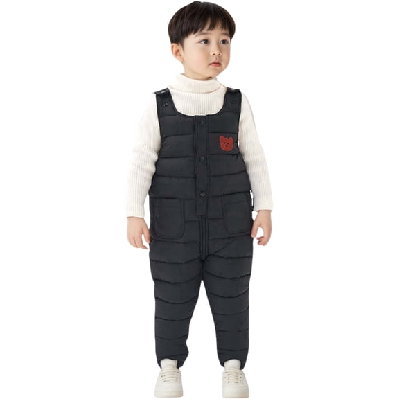 Zwiiyzr Baby Toddler Unisex Winter Snow Pants Down Puffer Warm Overall Windproof Fleece Lined and Redular Black