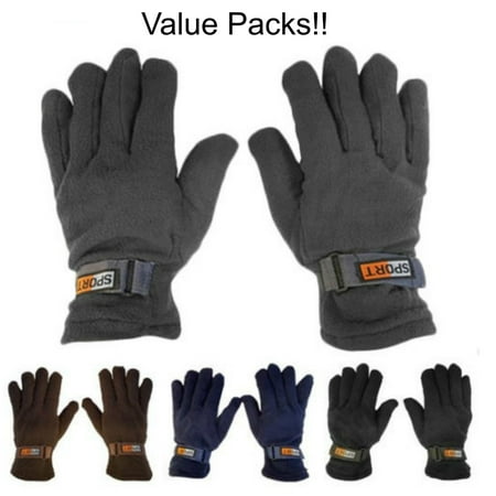 3 Pair Value Pack Mens Subzeros Sport Fleece Lined Adjustable Warm Winter (Best Winter Sports Gloves)