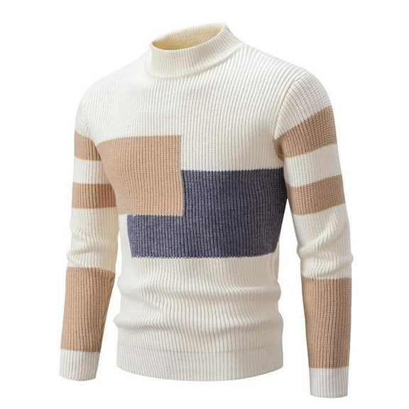 GBSYEWXS Men Pullover Sweaters Long Sleeve Pullover Soft Patchwork Comfortable White Turtleneck Sweater