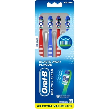 Oral-B Healthy Clean Toothbrushes, Blasts Away Plaque, Medium, 4 Count