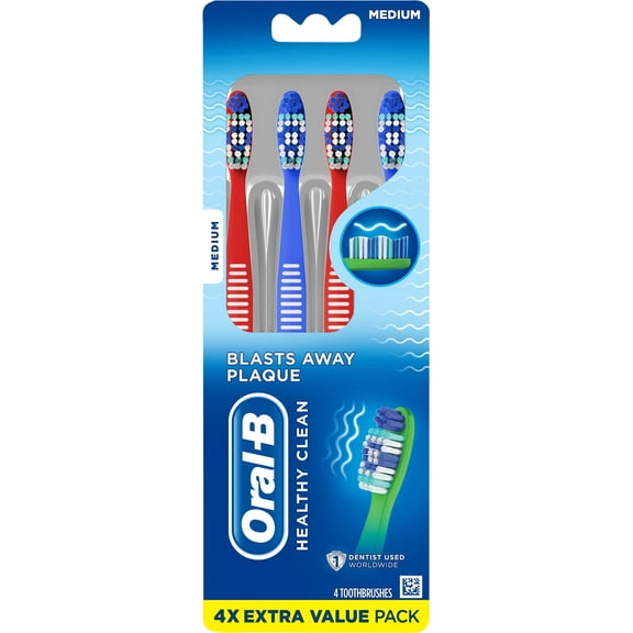 Oral-B Healthy Clean Toothbrushes, Blasts Away Plaque, Medium, 4 Count