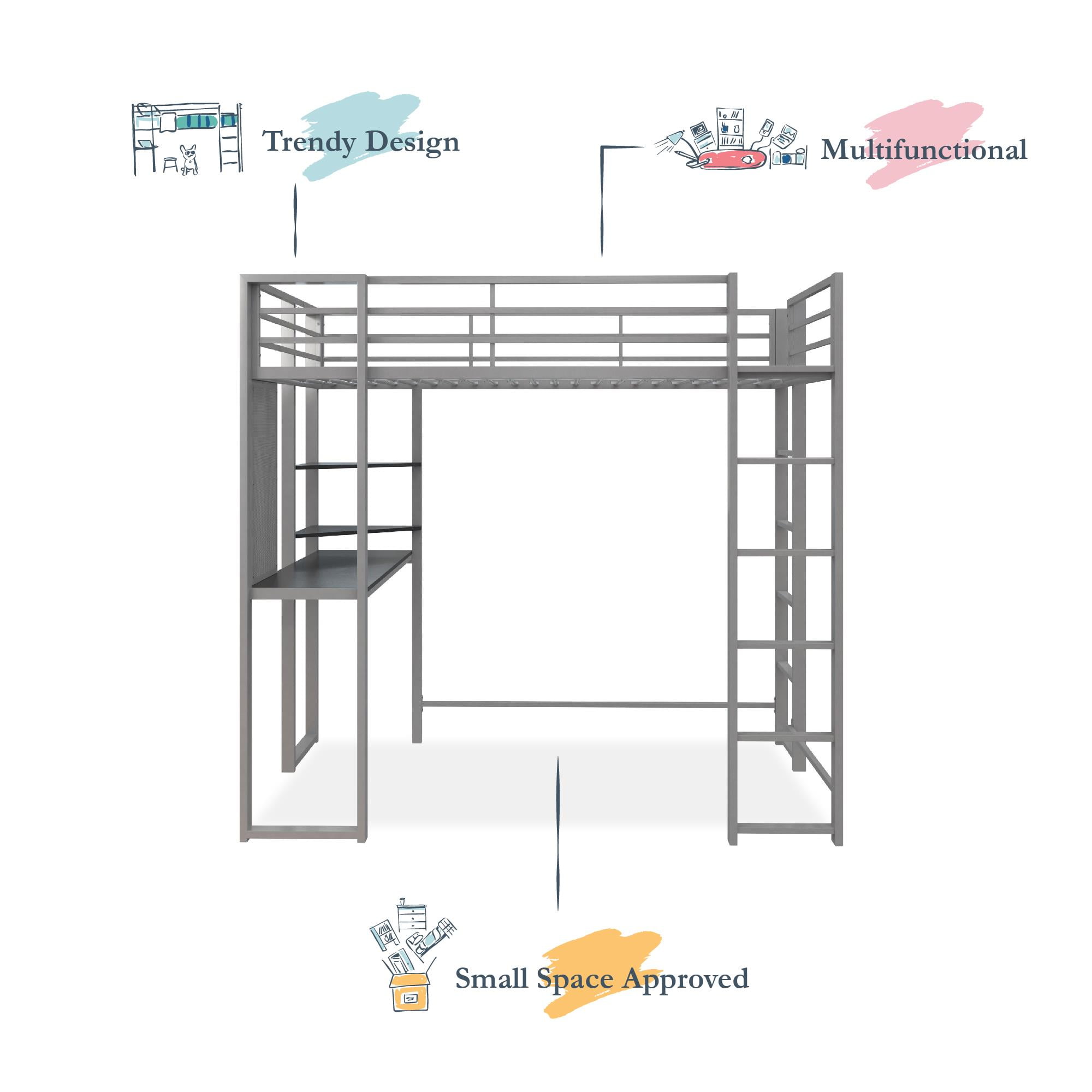 DHP Abode Twin Size Metal Loft Bed, Silver