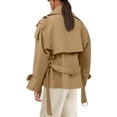 thumbnail image 4 of Spring Fall Women Long Sleeve Solid Double Breasted Lapel Trench Coat with Belt, 4 of 6