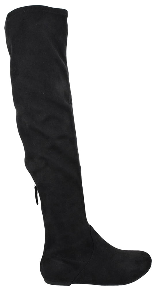 black suede over the knee flat boots