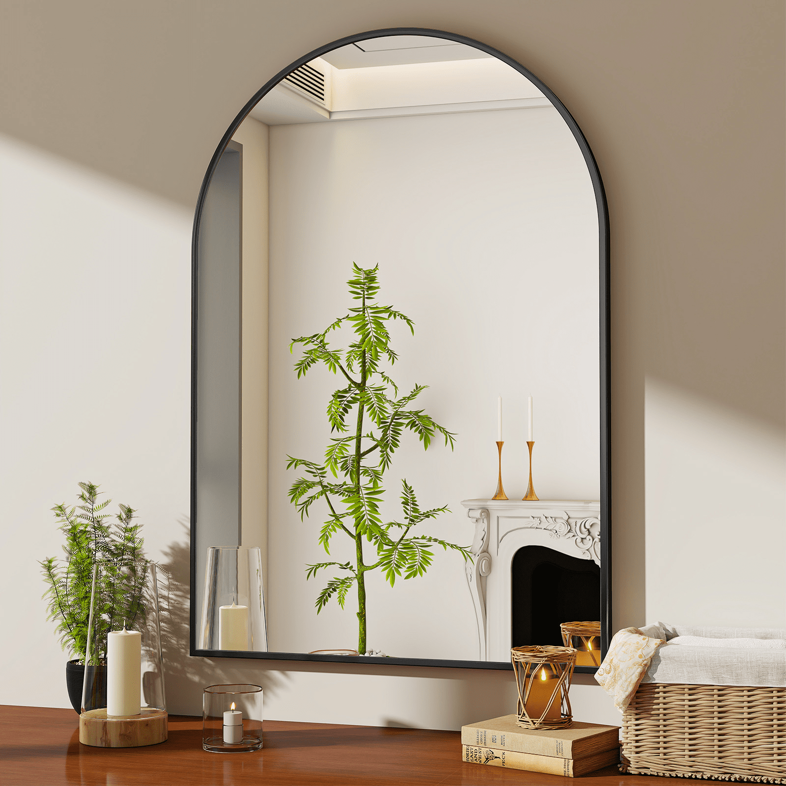GRAHMCY 36"x24" Arched Bathroom Mirror Wall Mirror With Aluminum Alloy Frame, Black
