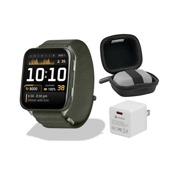 Garmin Venu X1 Moss with Titanium Caseback and Moss ComfortFit Band Bundle with Storage Case and Smartwatch Accessory (3 Items)