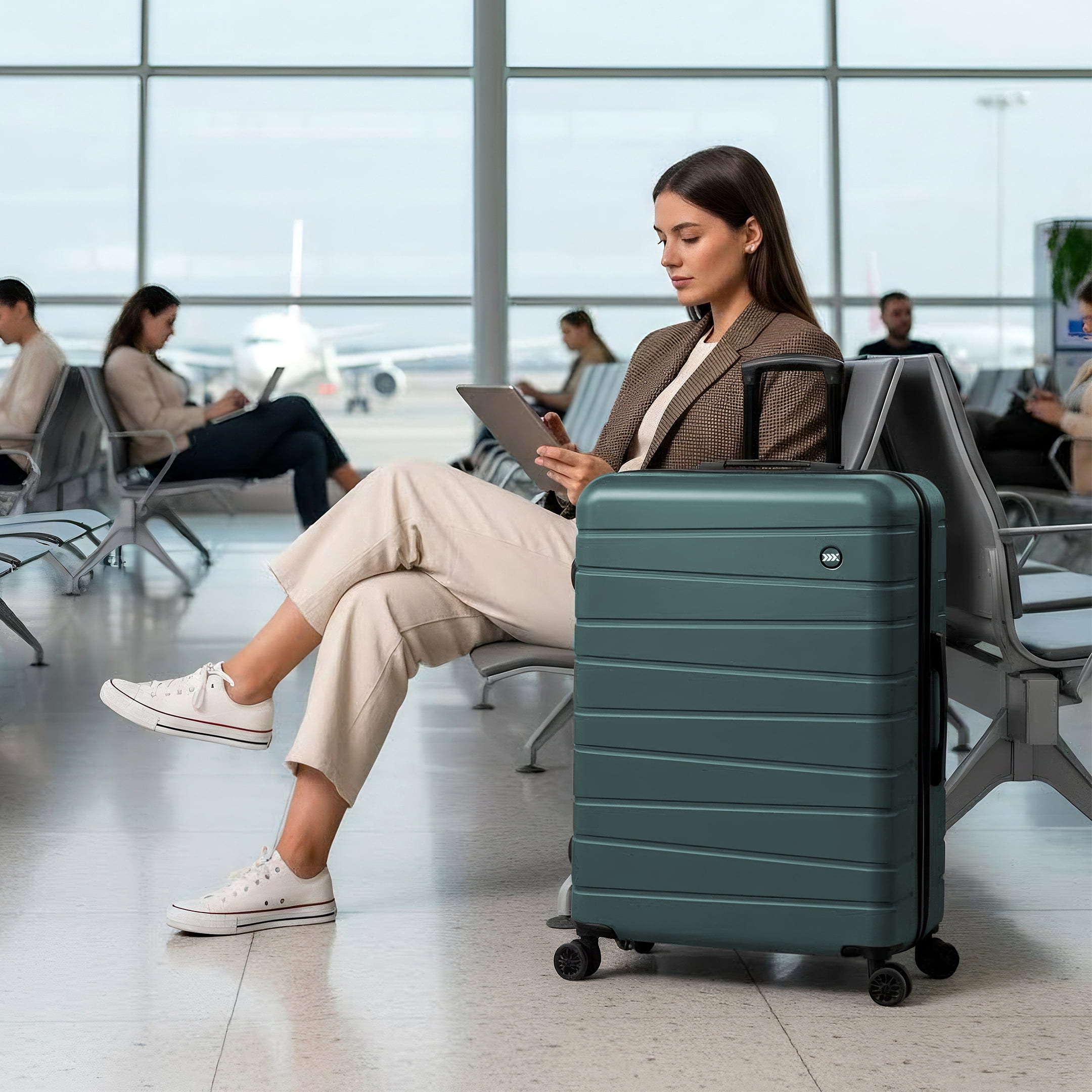 New York Xpress 30" Hardside Large Checked Spinner Luggage,Durable Lightweight Hard Shell Travel Suitcase, Green - 2538
