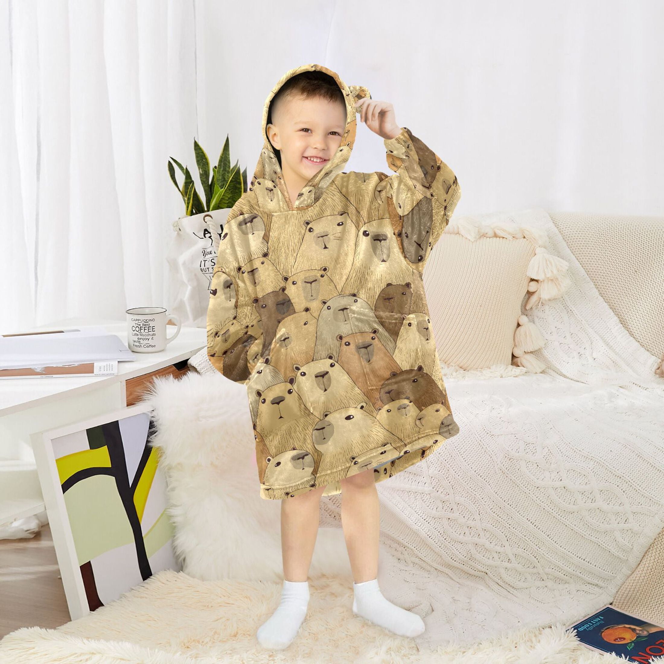 joogoo Blanket Hoodie for Doodle Capybara Oversize Sweatshirt 3-14 YR L