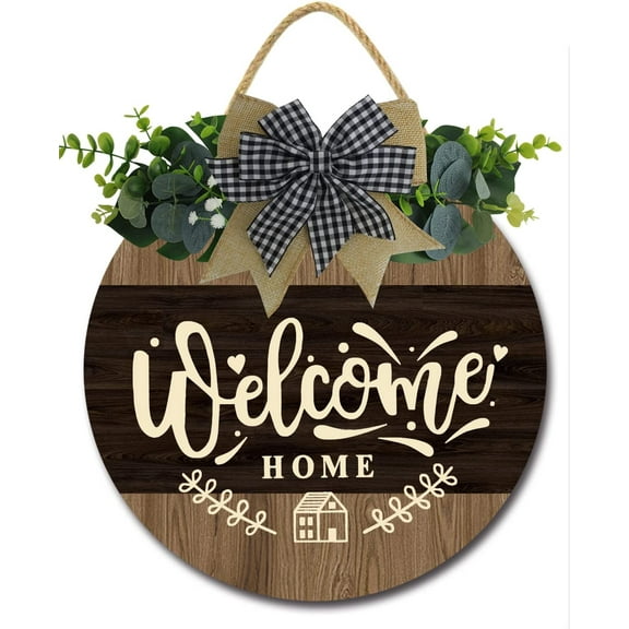 Eveokoki 12" Welcome Sign for Front Door Porch Standing Farmhouse ,Round Plaque Wreaths Hanging Wooden Sign Wall Decor for Home Christmas Decoration Housewarming Gift