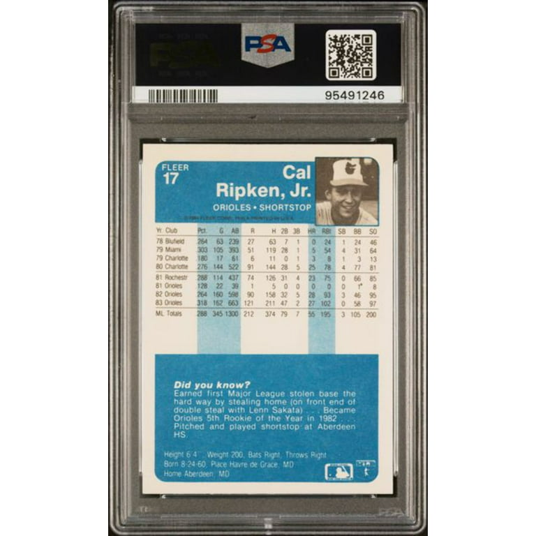 Graded 1984 Fleer Cal Ripken Jr. #17 Baseball Card PSA 9 Mint - Walmart.com