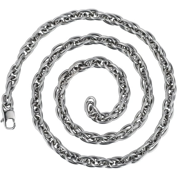 SanThree 7mm Pure Titanium Twist Rope Chain Necklace, Skin Friendly Solid Titanium Braid Link Necklaces for Men & Women Birthday Anniversary Daily Wear, 23.62 inches