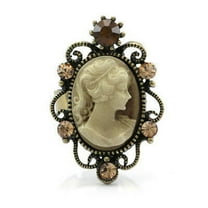 Retro Antique Gold Vintage Style Cameo Ring Oval Brown Crystal Rhinestones CR2