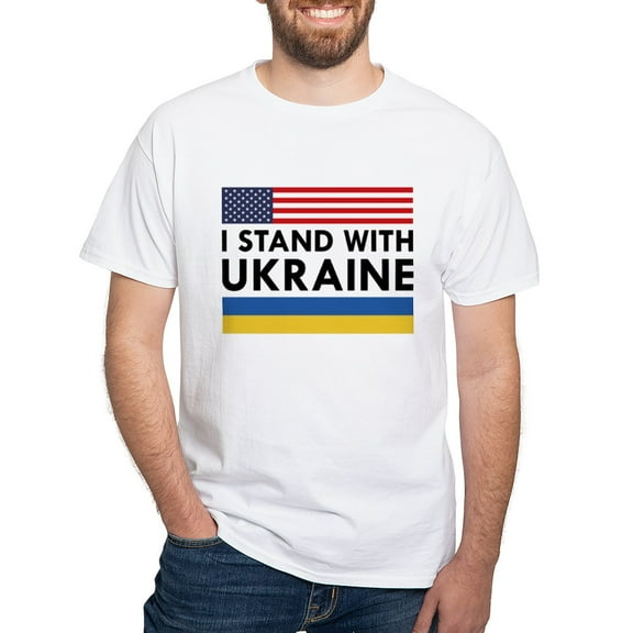 CafePress - I Stand With Ukraine White T Shirt - Men's White Classic Cotton T-Shirts