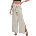 thumbnail image 5 of HDE Women's Wide Leg Linen Palazzo Pants with Pockets Taupe Sand - XL, 5 of 6