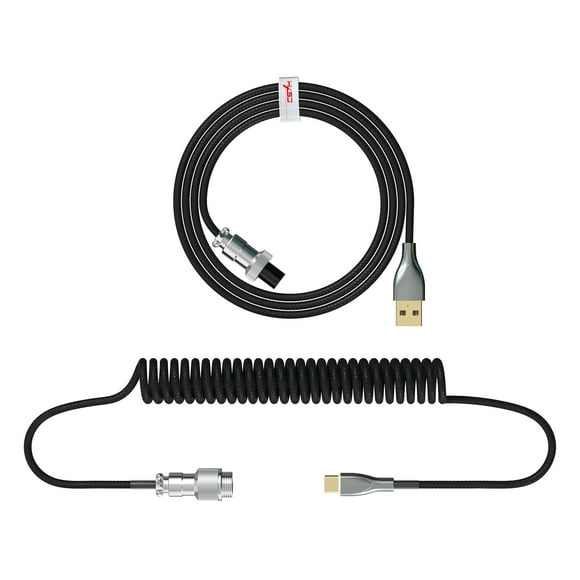 HXSJ USB a Type-C teclado mecánico desmontable cable en espiral cable en espiral con conector de met Tomshoo Negro