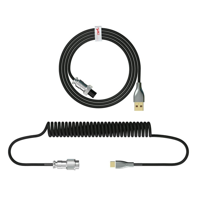 HXSJ USB to Type-C Keyboard Coiled Cable Detachable Mechanical Keyboard Coiled Cable with Metal Aviation Connector Nylon Black