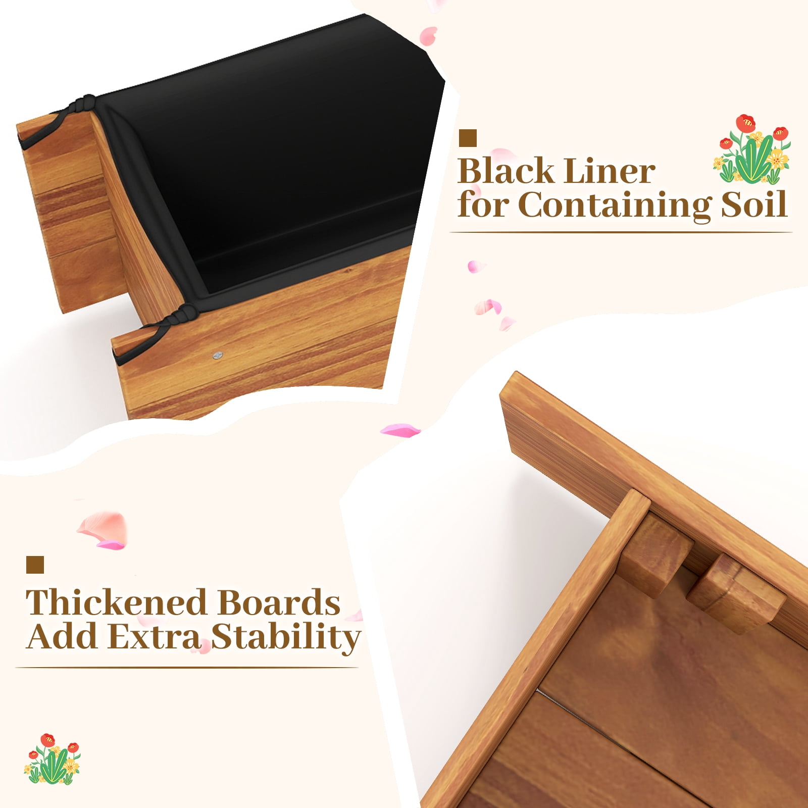 Gymax Wooden Raised Garden Bed w/ Drainage Holes Liner for Vegetable Flower Herb