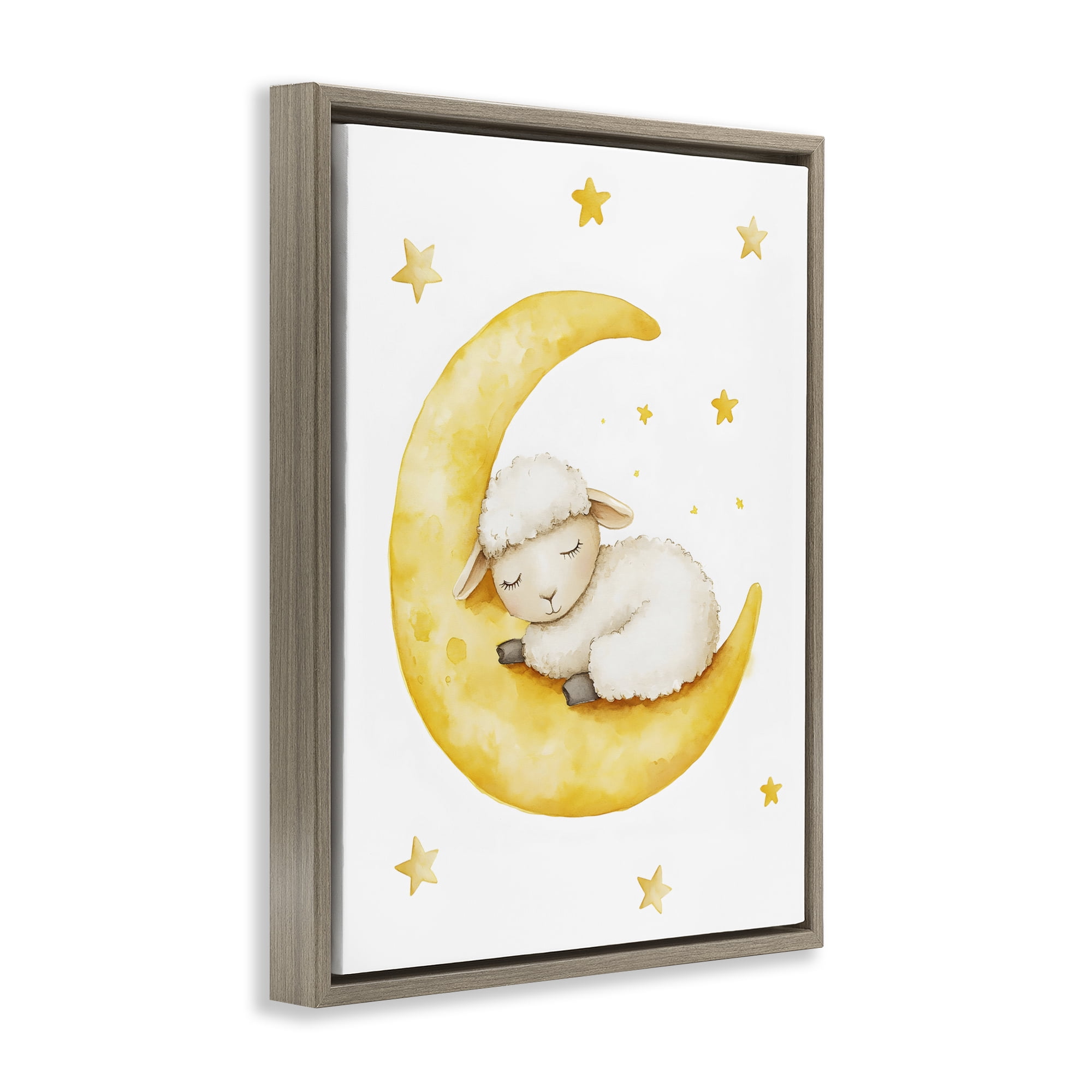 Stupell Industries Sleeping Sheep on Yellow Moon Brown Framed Floater Canvas Wall Art, design by LSR Design Studio