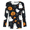 thumbnail image 4 of Fznquz Blue Tops for Teen Girls Crewneck Halloween Long Sleeve Shirts Cute Casual Ghost Print Work Shirts for Women, 4 of 5