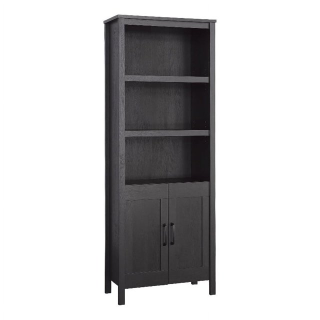 Pemberly Row Engineered Wood Bookcase with Doors in Raven Oak Finish