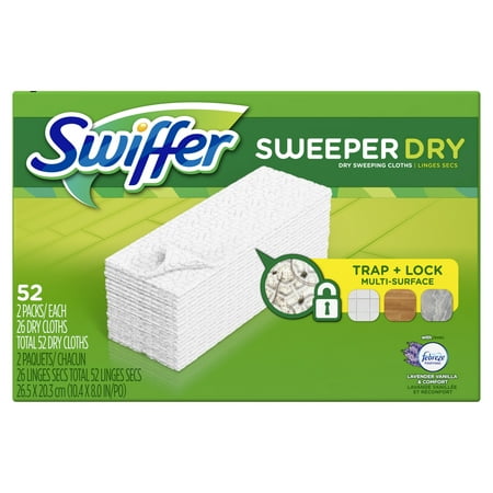 Swiffer Sweeper Dry Sweeping Pad, Multi Surface Refills for Dusters Floor Mop with Febreze Lavender Scent, pack of two, 52 count (Household Mops Best Ones)