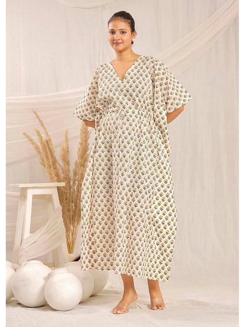100 cotton kaftan dress Natural Linen Kaftan Dress: Empire Waist Gown With Pockets