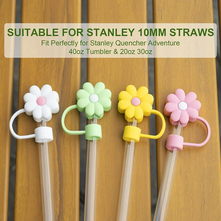 4Pcs 0.4in Diameter Cute Silicone Straw Covers Cap for Stanley Cup,  Dust-Proof Drinking Straw Reusable Straw Tips Lids