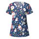 thumbnail image 3 of Pntutb Blusa de manga corta con cuello en V para mujer, uniforme con bolsillos estampados de Navidad Pntutb Pntutb-7162, 3 of 4
