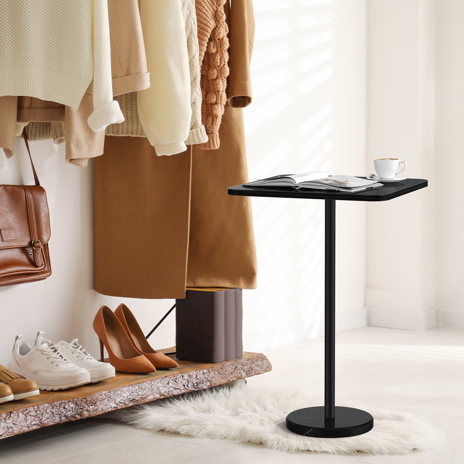 Modern Minimalist Dining Table with Artificial Marble Top Side Coffee Table Black