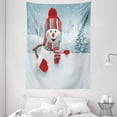 thumbnail image 1 of Snowman Tapestry, Smiling 3D Style Mascot with Hat and Scarf Snowy Mountains Trees Seasonal Happy, Wall Hanging for Bedroom Living Room Dorm Decor, 60W X 80L Inches, Multicolor, by Ambesonne, 1 of 2