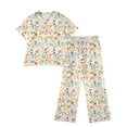 thumbnail image 4 of Abcomgle Girls Lounge Sets Size 7-8 Girls Two Piece Outfits Floral Print Short Sleeve Tee Top and Wide Leg Pants Set Cute Casual Girls Sweatsuit,4-5 Years, 4 of 4