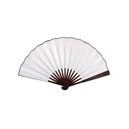 Folding Hand Fan - Chinese Traditional Bamboo Handle Fabric Folding Hand Fan White w Box