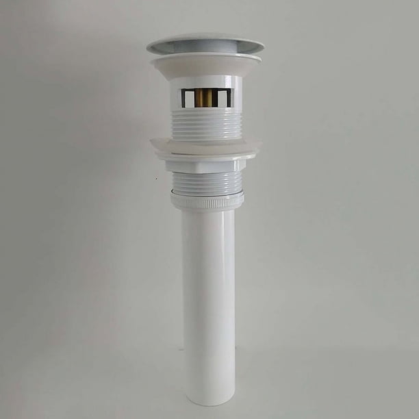 Tapón de drenaje blanco con rebosadero, fregadero con revestimiento blanco, tapón de drenaje de latón, pulsador, grifo de baño con rebosadero