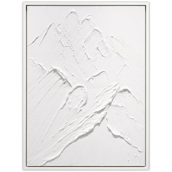 Mountain Majesty Heavily Textured Hand Painted White Framed Canvas Wall Art