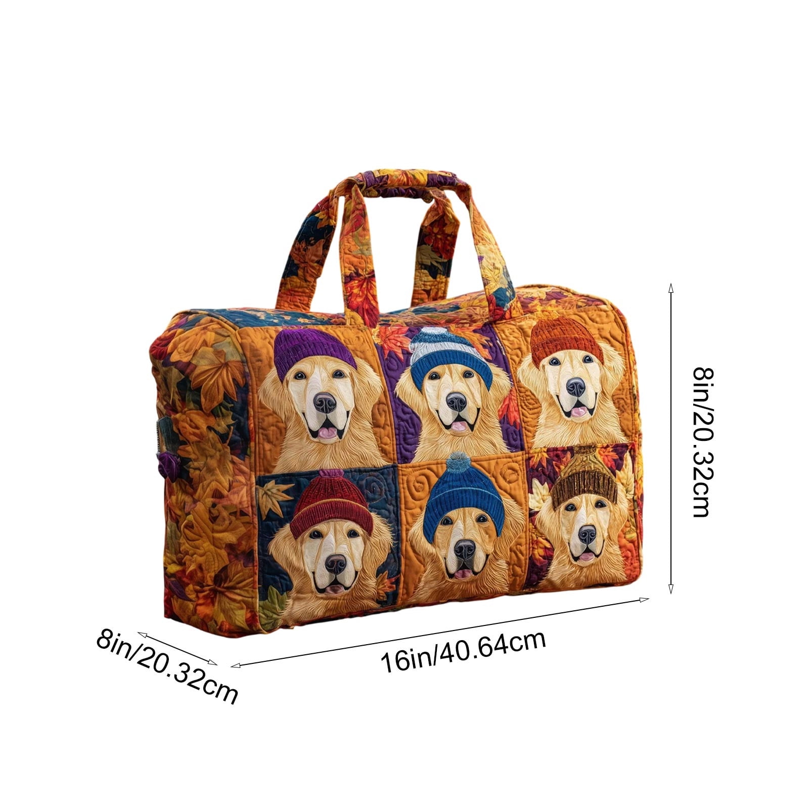 ROLKFUK Womens Small Quilted Weekend Travel Bag Overnight Duffel Tote with Dog Embroidery Shoulder Strap for Gym Sports Overnight