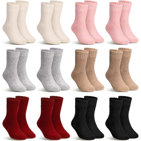 Yoqb 12 Pairs Kids Merino Wool Socks for Toddlers Boys Girls Winter Cozy Thermal Warm Soft Crew Socks for Kids 3-5 Years Hiking Climbing Skiing, Multicolored A1014