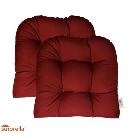 RSH Décor Sunbrella Indoor Outdoor Set of 2 U-Shape Wicker Tufted Seat Cushions, Standard, Canvas Burgundy