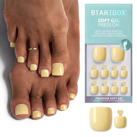 BTArtbox Press On Toenails - Easy Walk, Square, 2-Week Wear, Easy-to-Apply, 30 Count All-in-One Kit