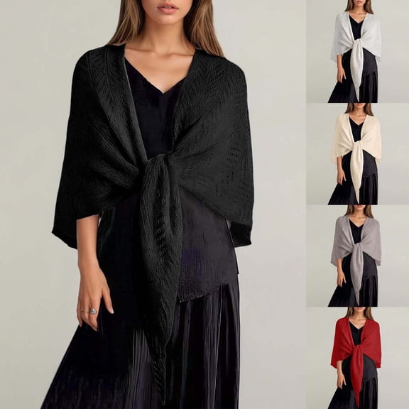Shawl Wraps for Women Knitted Shawls and Wraps Scarf Fall Cardigan Sweaters Ponchos Wool Shoulder Tops,Thin Breathable Wrap for Dresses(Black)