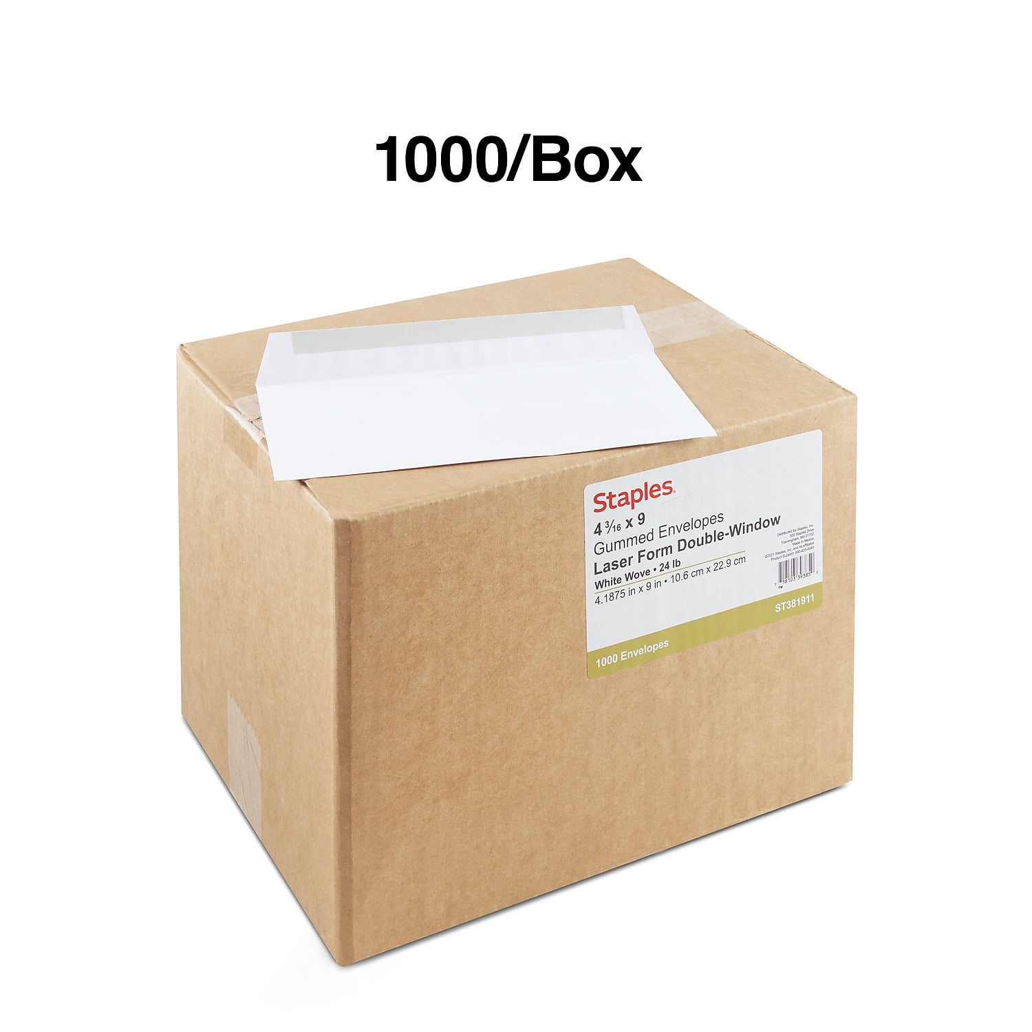MyOfficeInnovations Gummed Double-Window 4 3/16" x 9" Envelopes for Laser Forms We 1000/Bx 381911