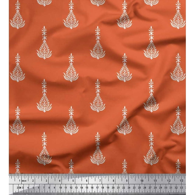 Soimoi Rayon Fabric Leaves & Floral Block Decor Fabric Printed Yard 56 Inch Wide