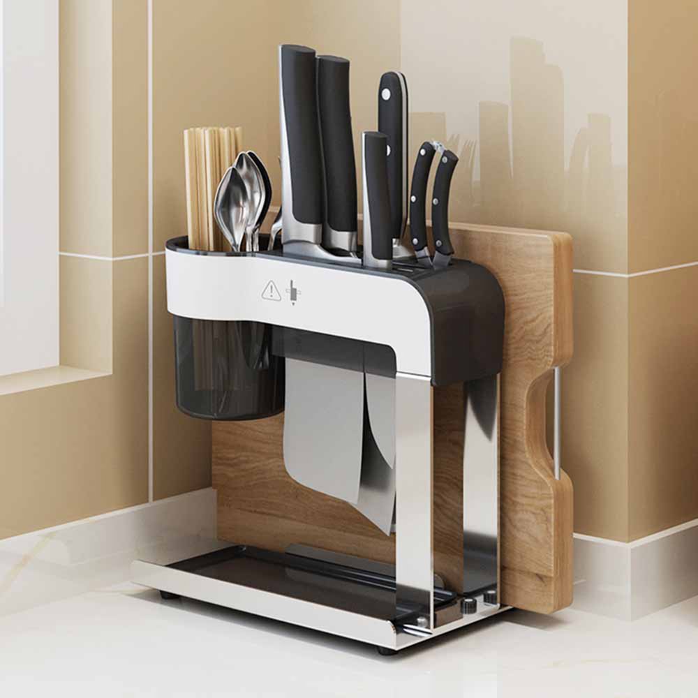 Multifunctional Knife Block with Slots Drainboard, Cutting Board Drying Rack Cooking Utensil