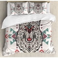 thumbnail image 3 of Tribal Duvet Cover Set Twin Size, Charming Lion Like Wolf Head with Paisley Ethnic Design Ornaments Print, Decorative 2 Piece Bedding Set with 1 Pillow Sham, Pearl Coral and Teal, by Ambesonne, 3 of 3